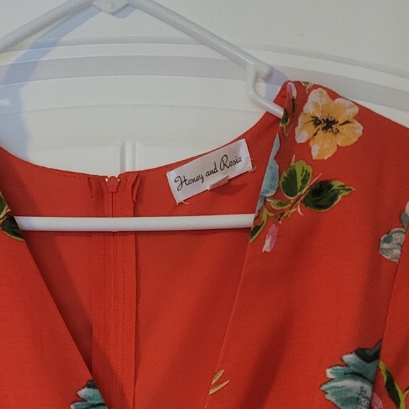 Honey and Rosie Red Floral Mini Dress with Green and Yellow Accents - Picture 2 of 3